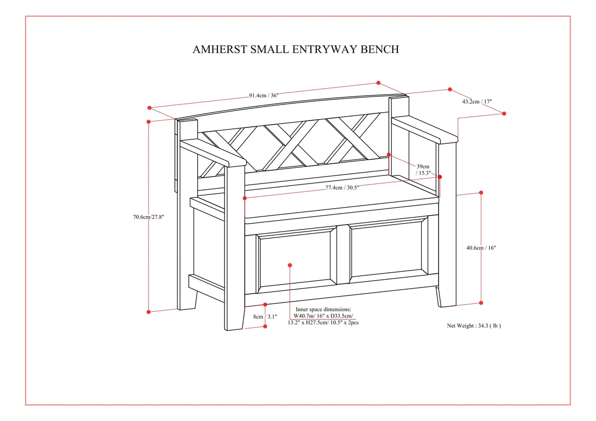 White Solid Wood 36 Inch Storage Bench N365586