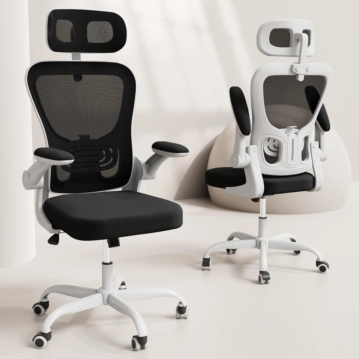 White Ergonomic Mesh Office Chair with Lumbar Support and Headrest W126809