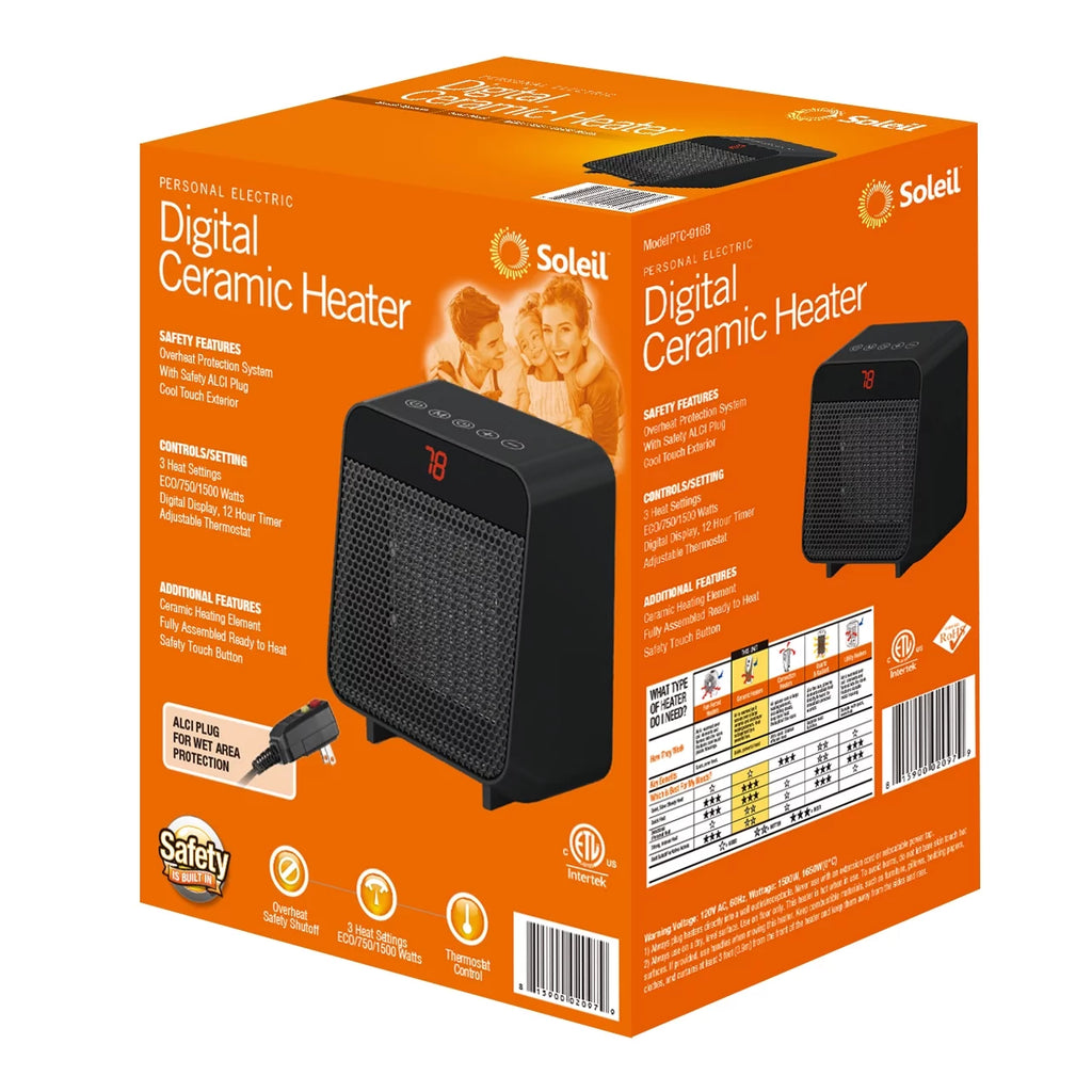 Electric Digital Ceramic Heater 1500W Black F5645