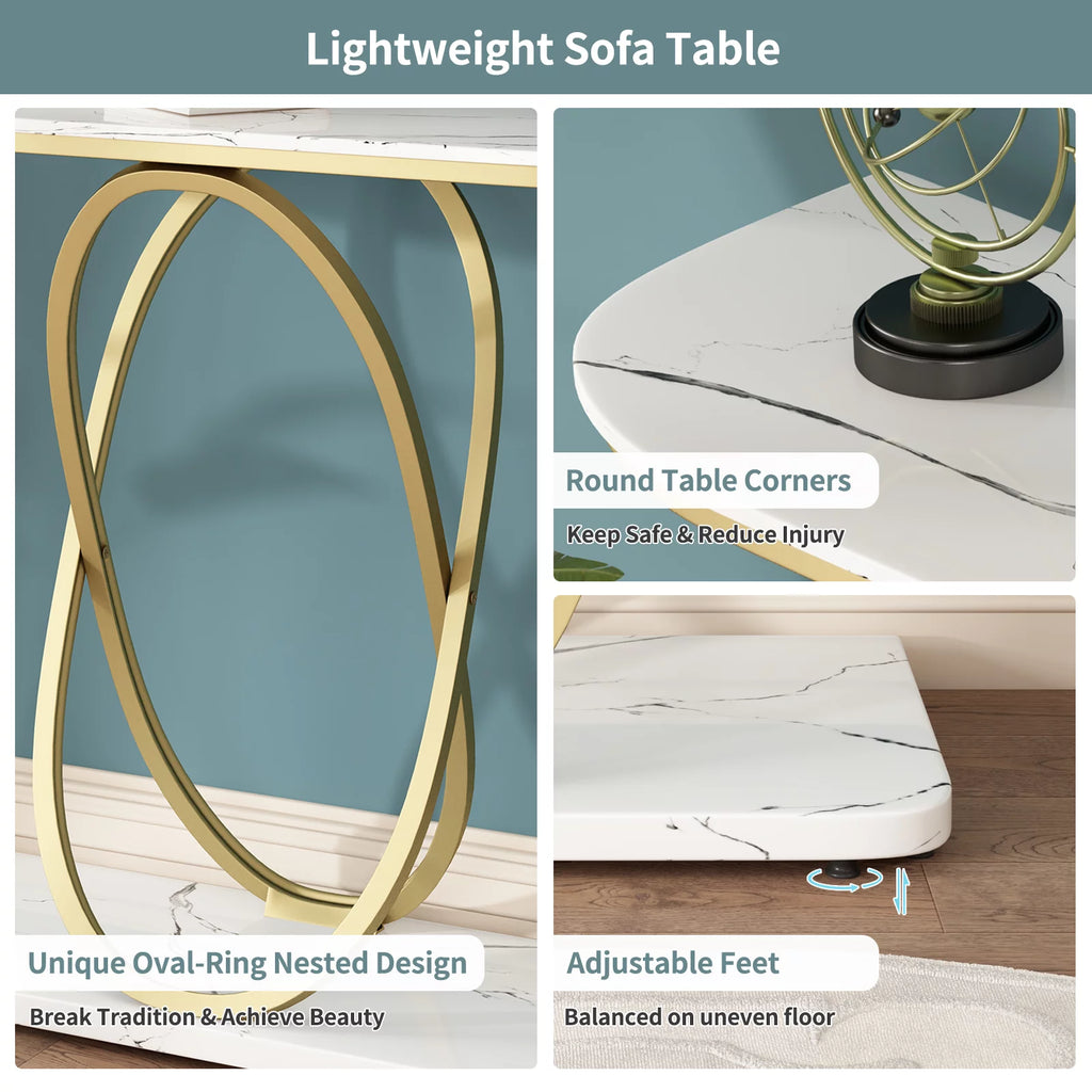 White & Gold Faux Marble Console Table Y210