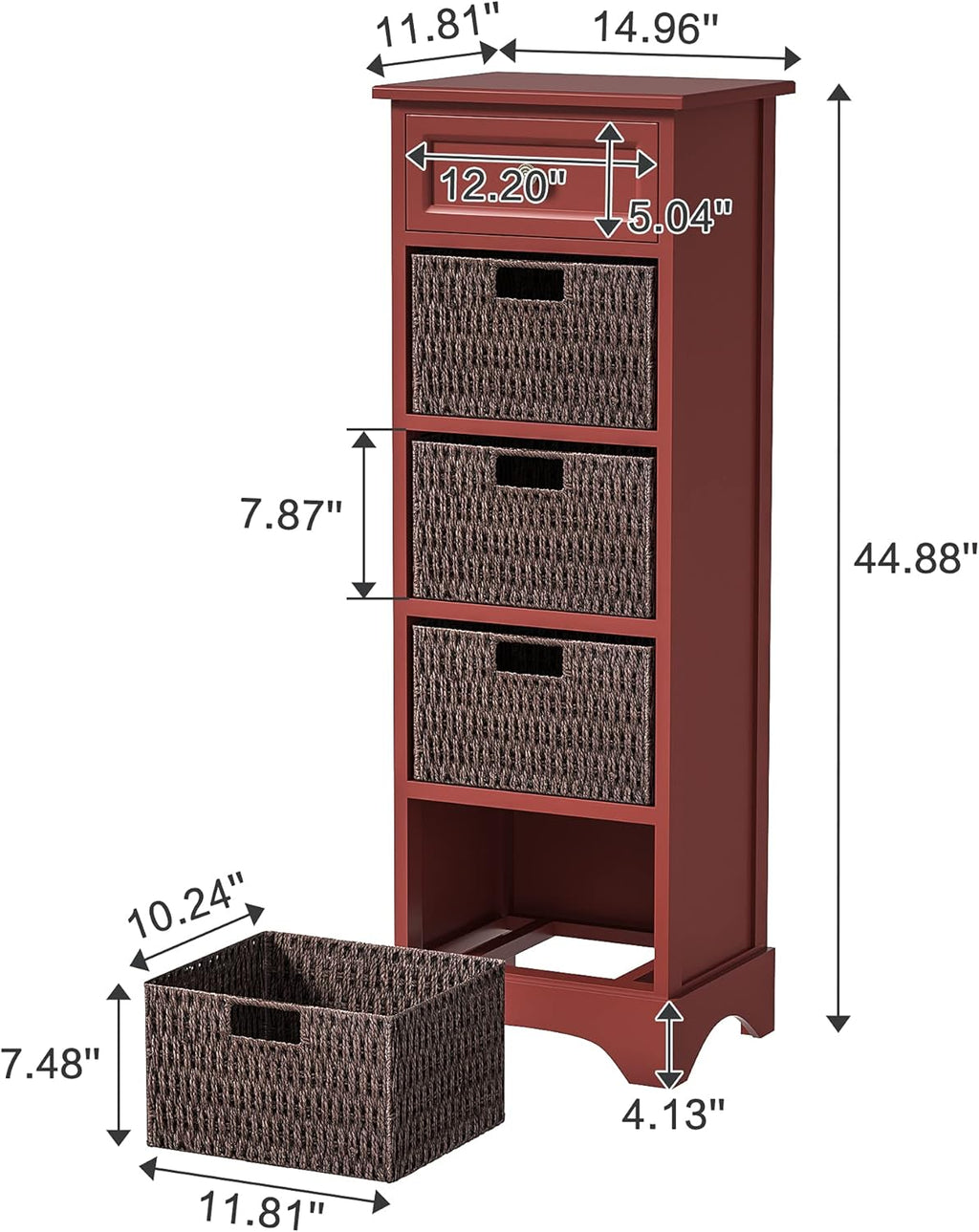 Red Farmhouse Accent Cabinet Console Table with 1 Drawer and 4 Removable Baskets P91703
