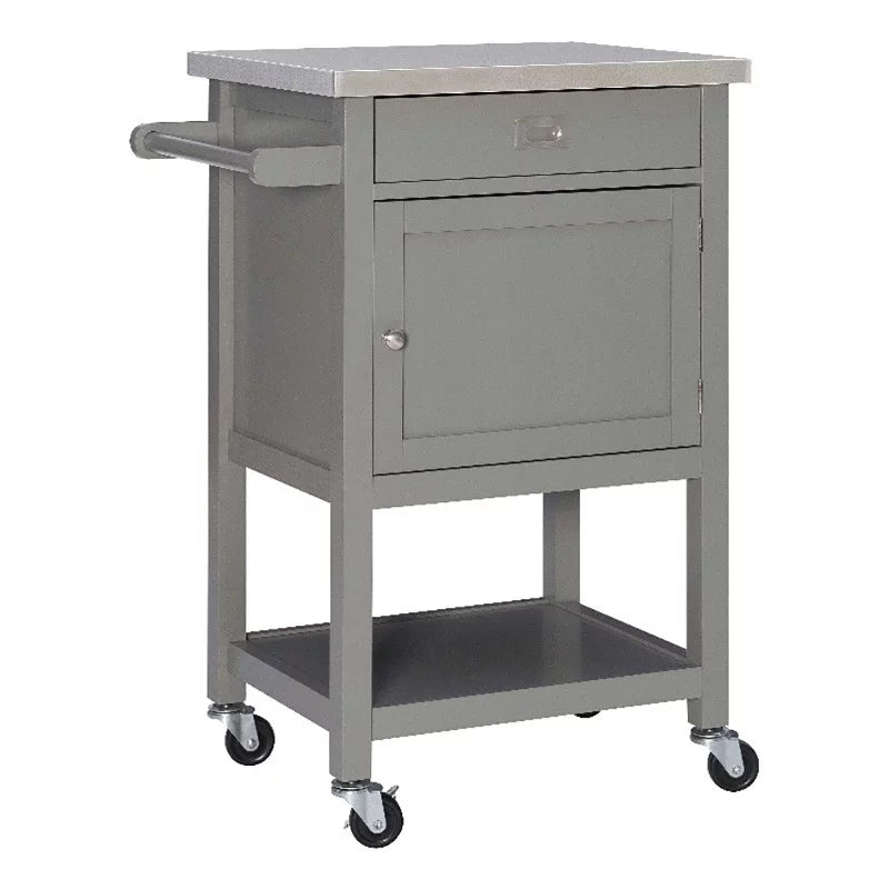 Gray Wood Stainless Steel-Top Kitchen Cart M266