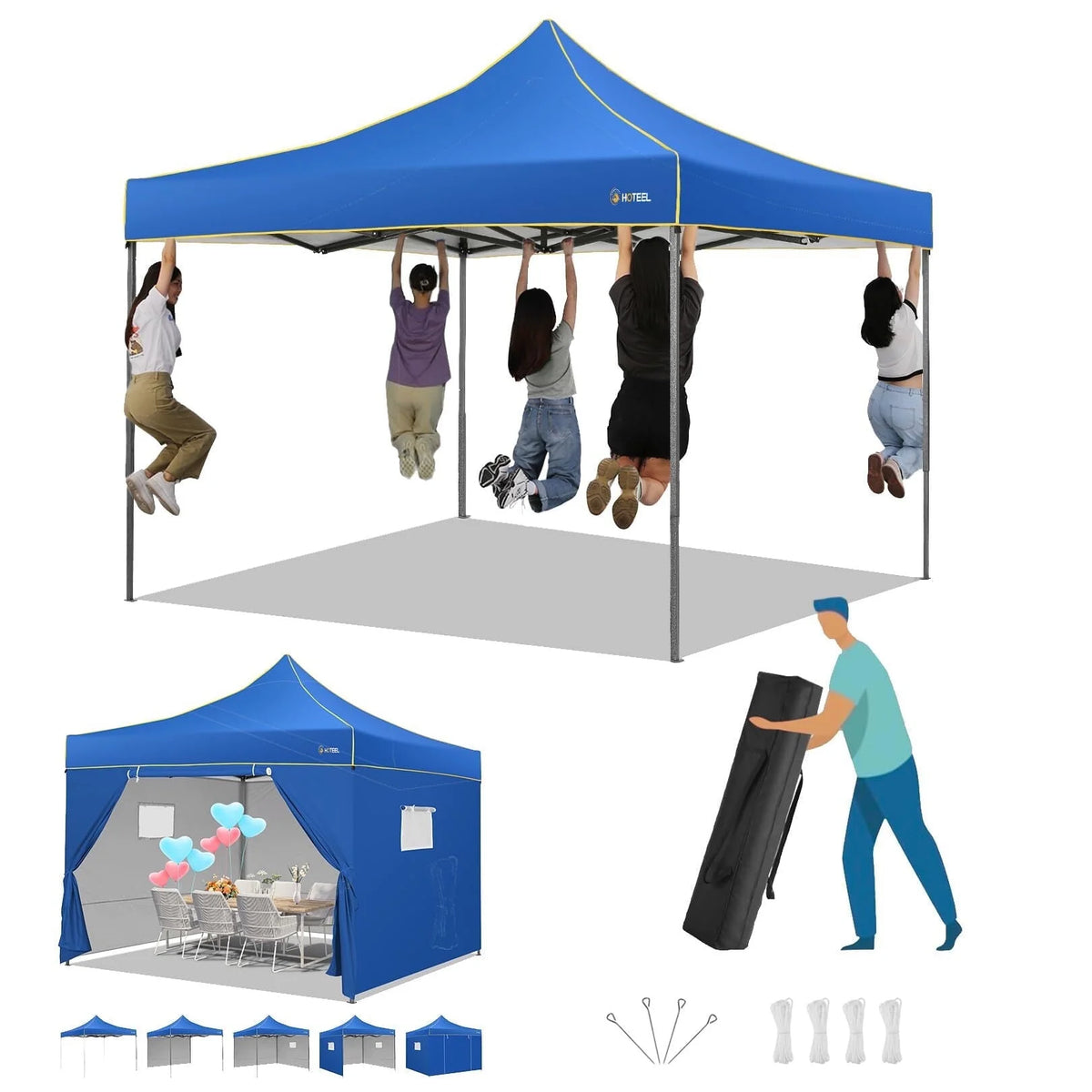 10x15 Heavy Duty Pop up Canopy Tent with 4 Sidewalls and Roller Bag, Black U176