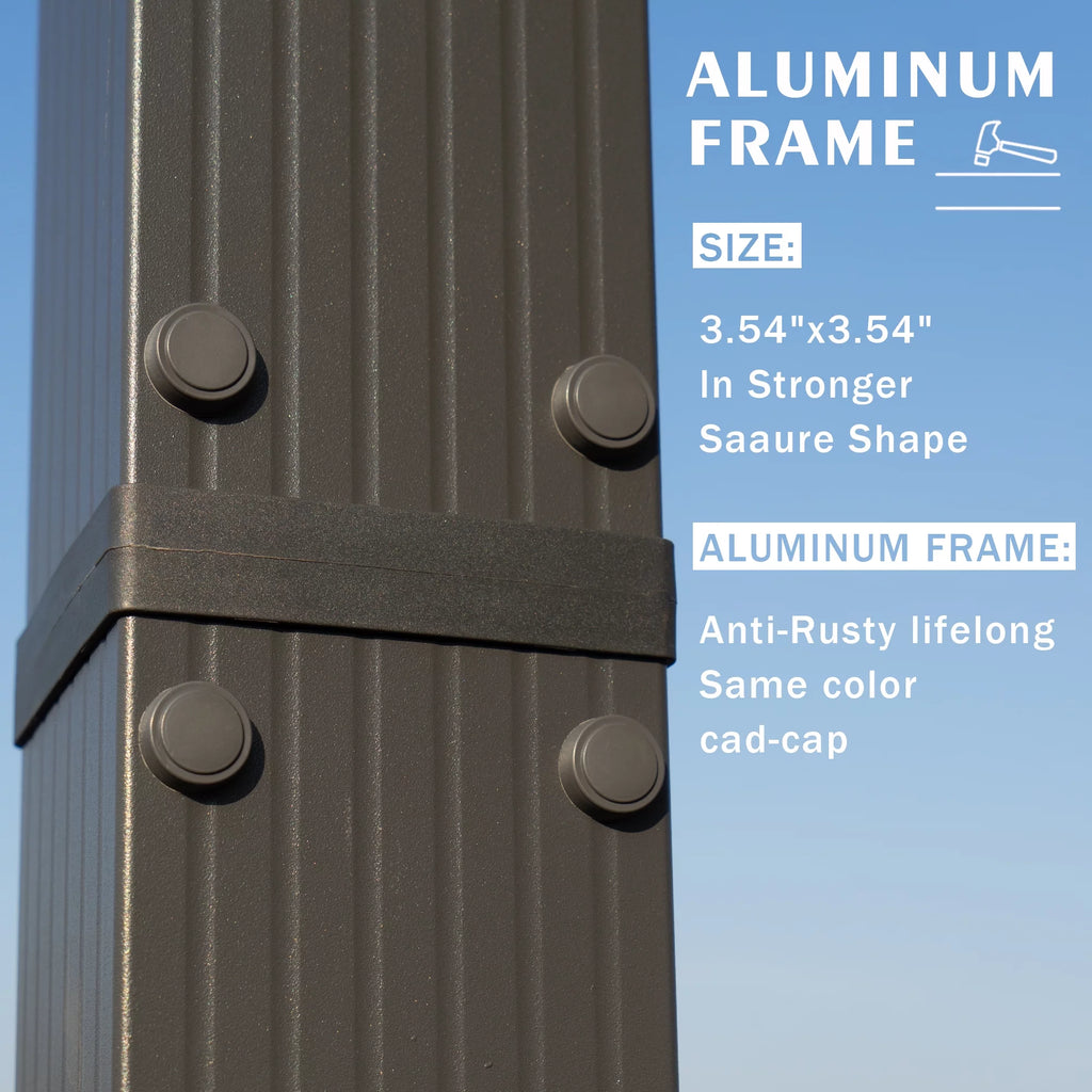 Extra-Large Gray Aluminum Frame Pergola with Sunshade Canopy 10'x12' Beige X363847