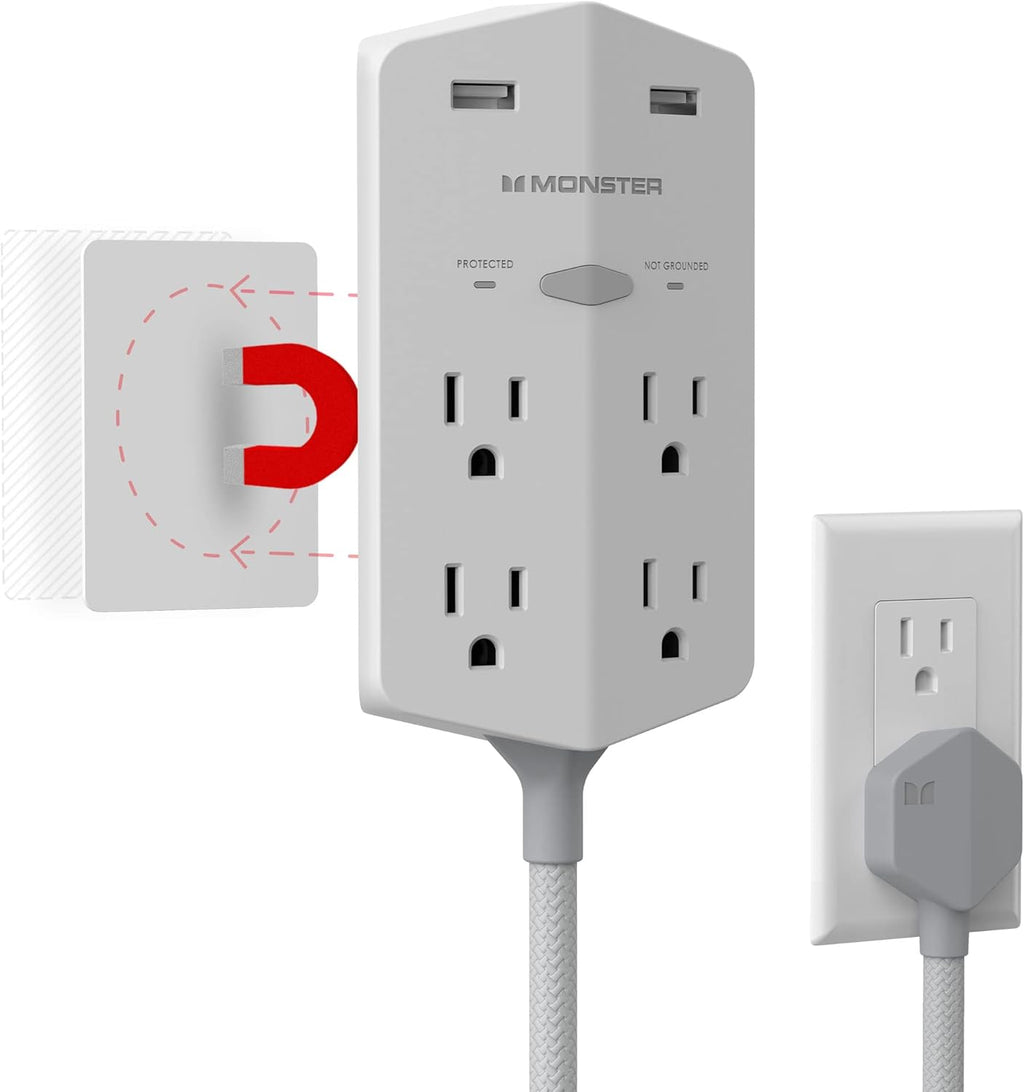 Black Pack of 2 Outlet Extender with 4 AC Outlets, 2 USB-A Ports, 20W Power Delivery O624