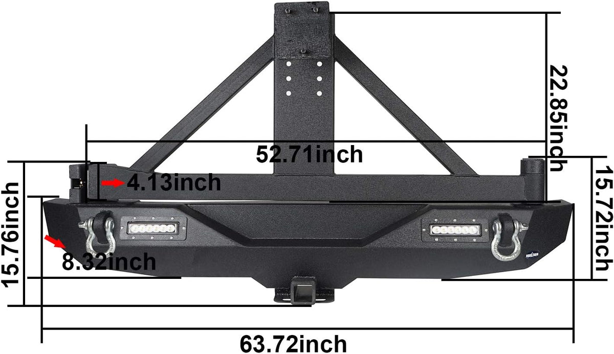 Steel Rear Bumper with Spare Tire Carrier & Hitch Receiver L155724