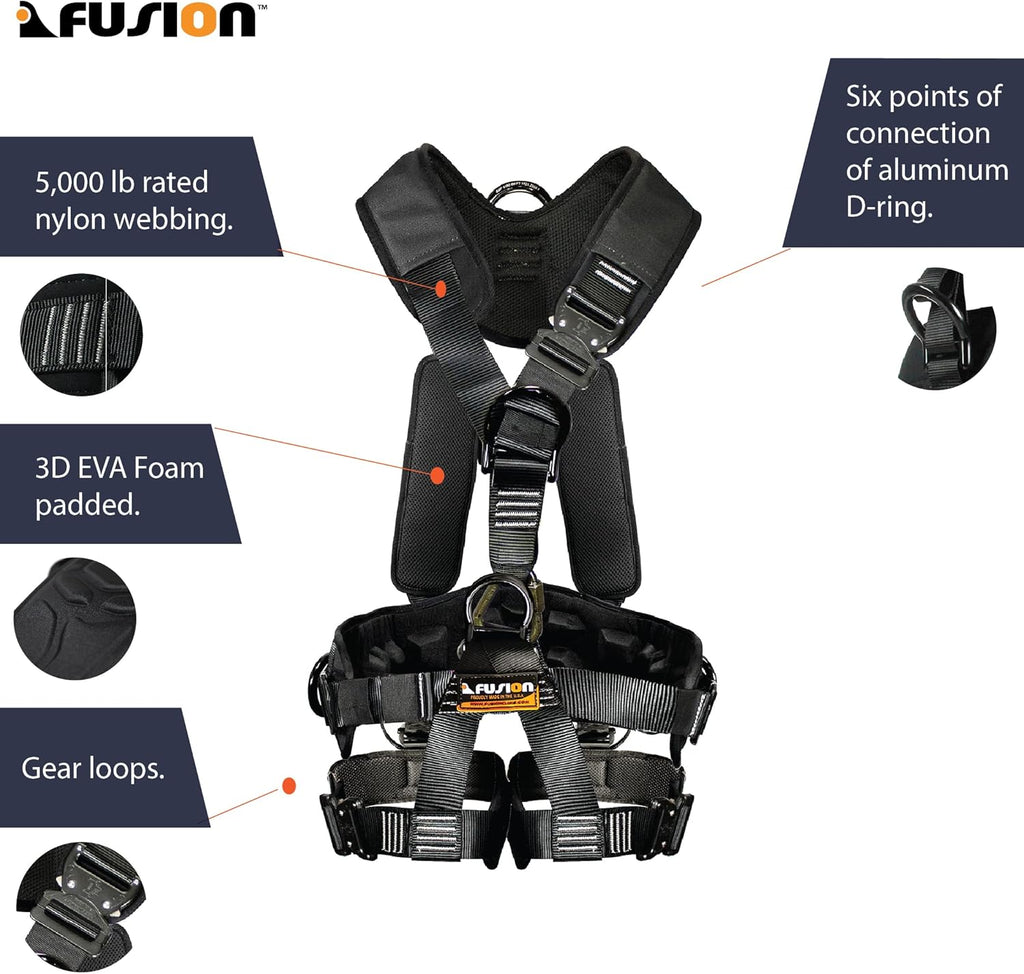 Tactical Full Body EVA Padded Zipline Harness 23kN M-L Black B311