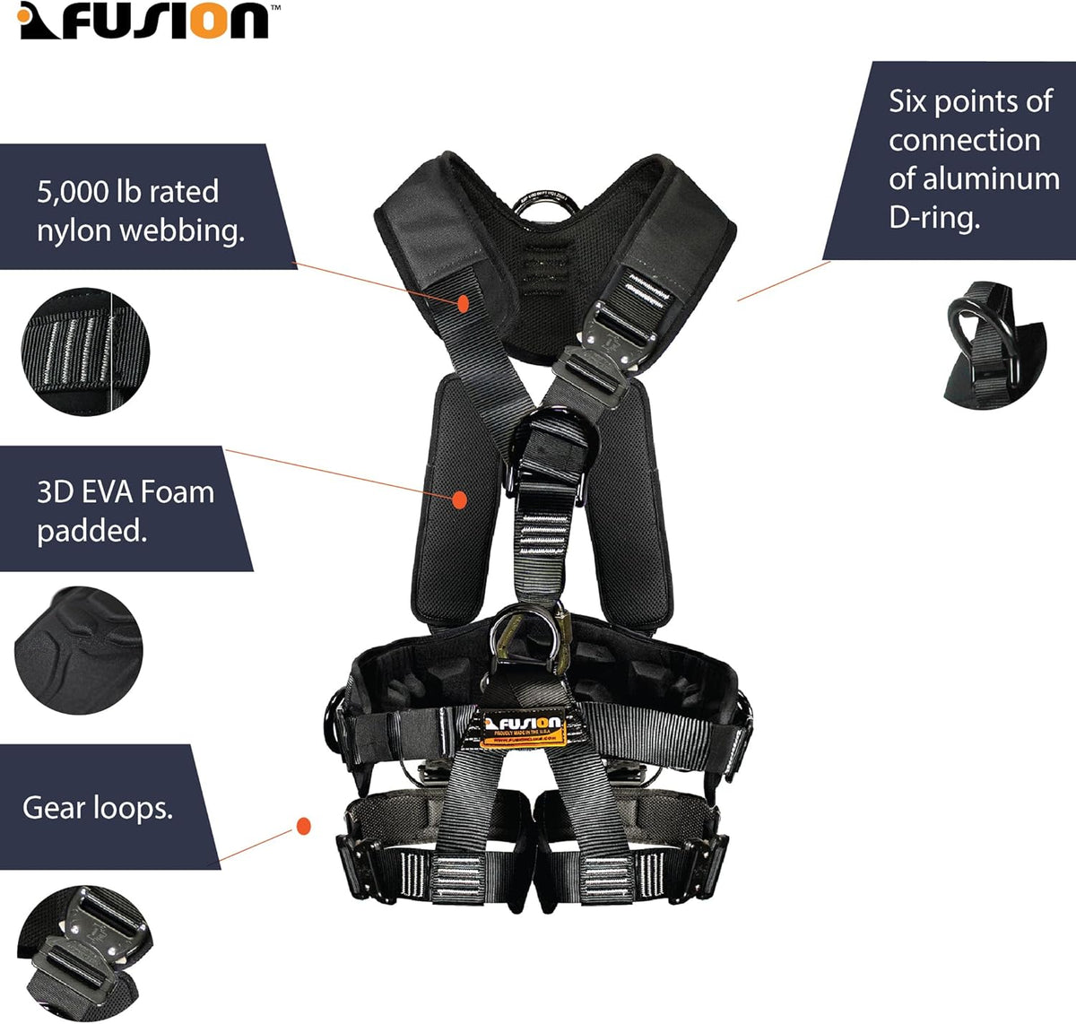 Tactical Full Body EVA Padded Zipline Harness 23kN M-L Black B311