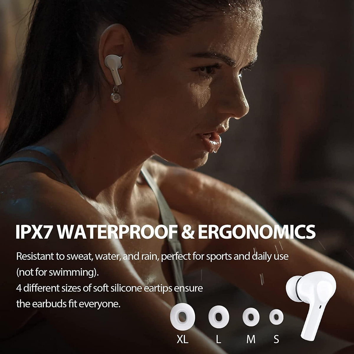 Wireless Bluetooth Earbuds Noise Cancelling IPX7 Waterproof with Microphone White Pack of 2 H618