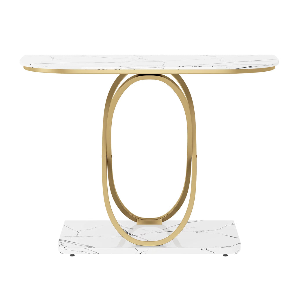 White & Gold Faux Marble Console Table Y210