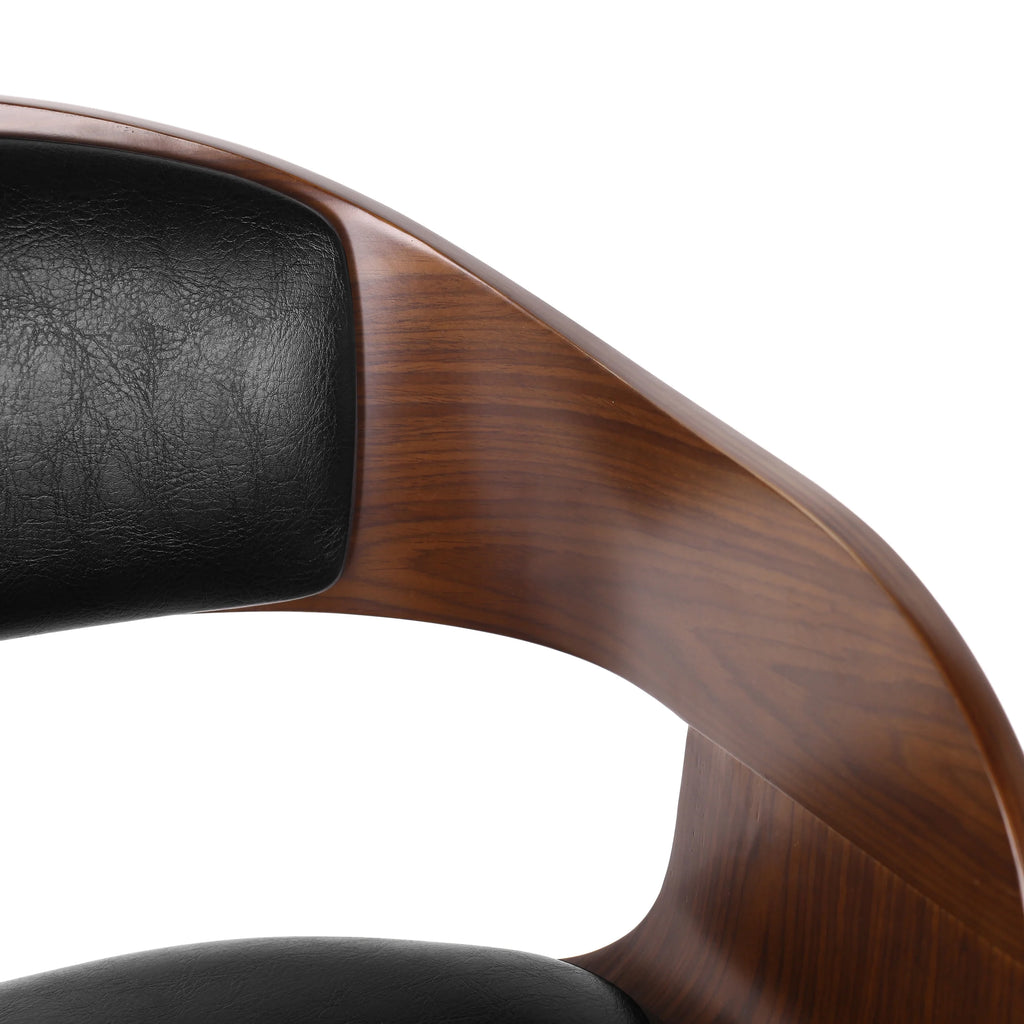 Midnight Black and Walnut Upholstered Swivel Barstool F248
