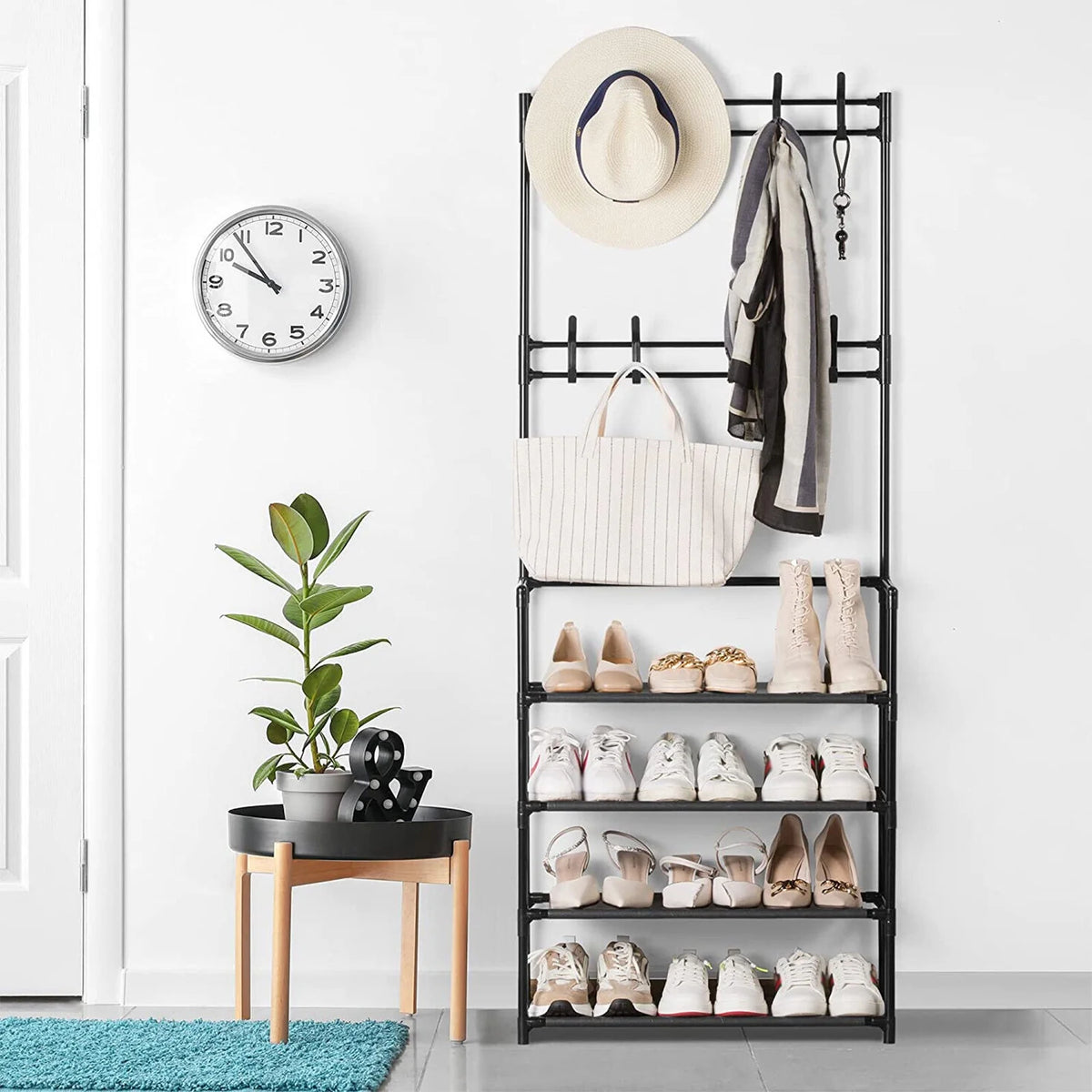 Coat Rack Stand with 5 Shelves Storage Black K75126