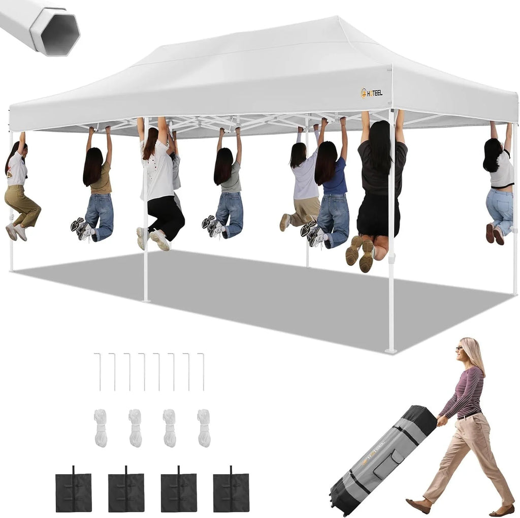 10x15 Heavy Duty Pop up Canopy Tent with 4 Sidewalls and Roller Bag, Black U176