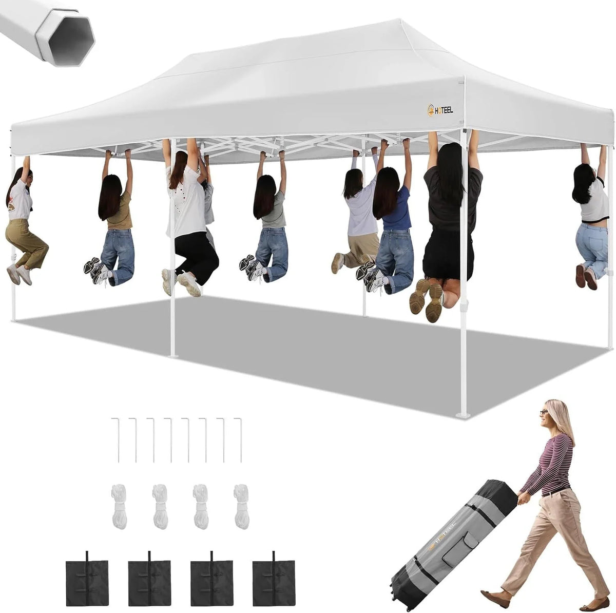 10x15 Heavy Duty Pop up Canopy Tent with 4 Sidewalls and Roller Bag, Black U176