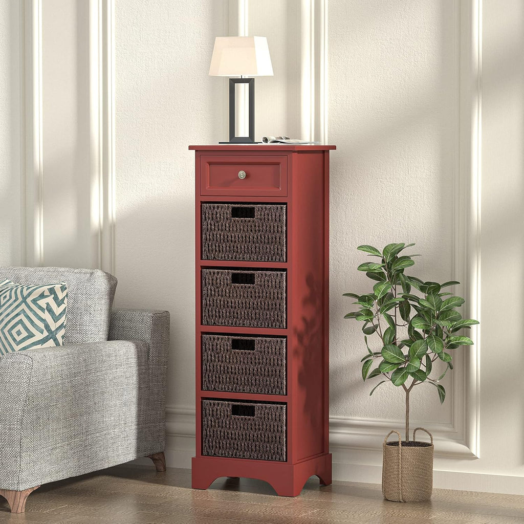 Red Farmhouse Accent Cabinet Console Table with 1 Drawer and 4 Removable Baskets P91703