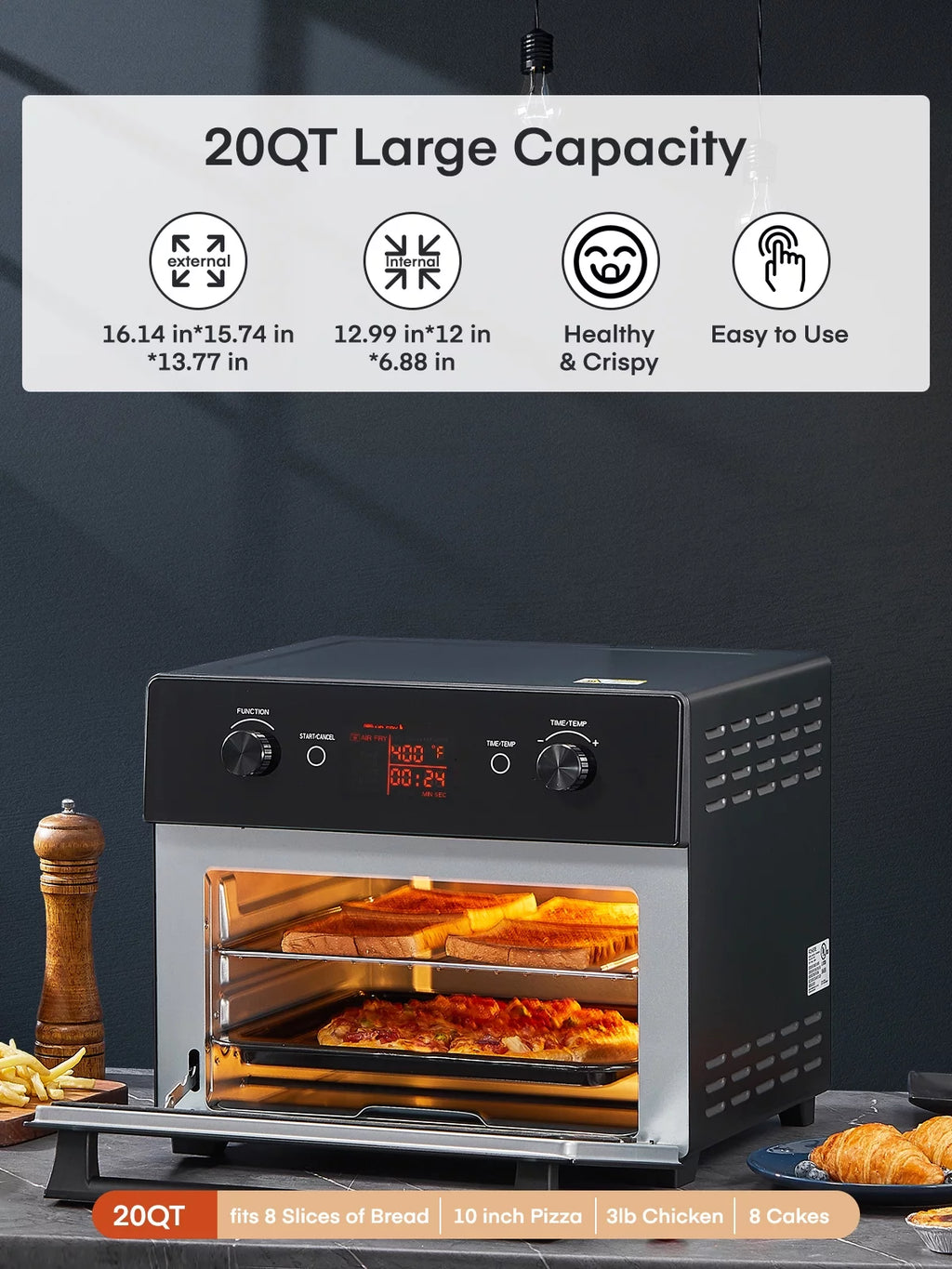 20QT Convection Air Fryer Toaster Oven Combo T1809