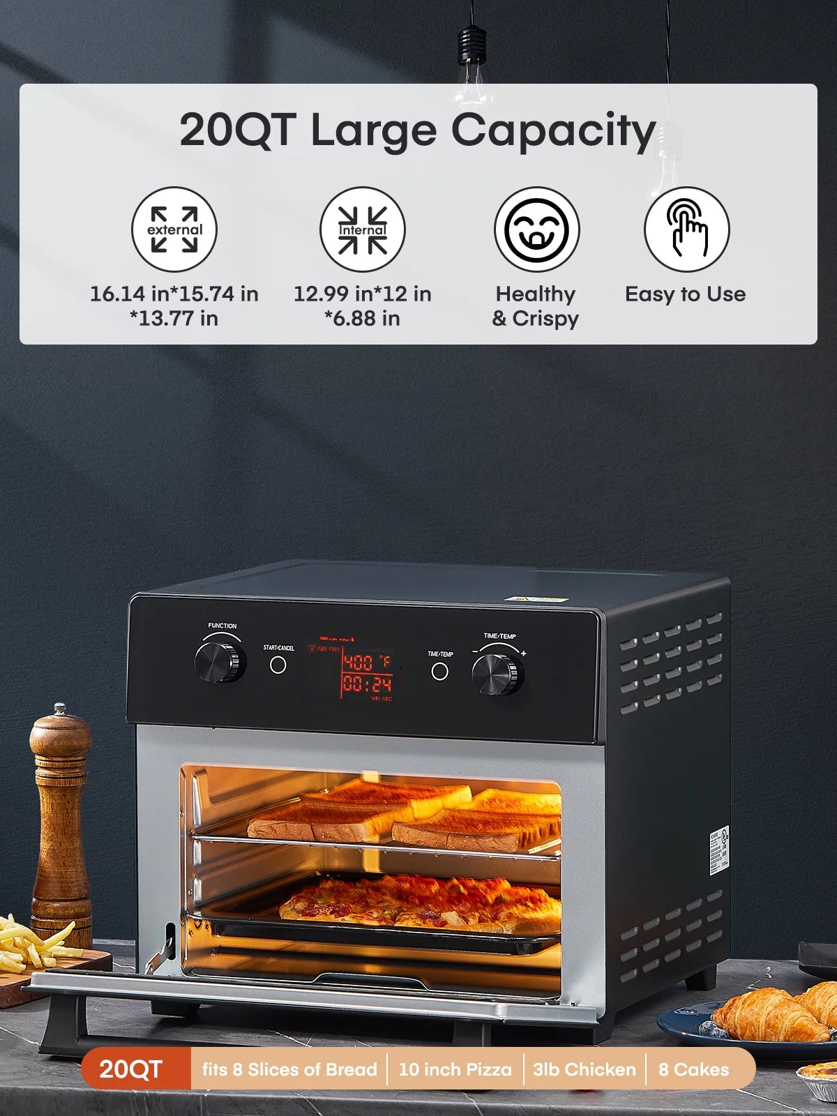 20QT Convection Air Fryer Toaster Oven Combo T1809