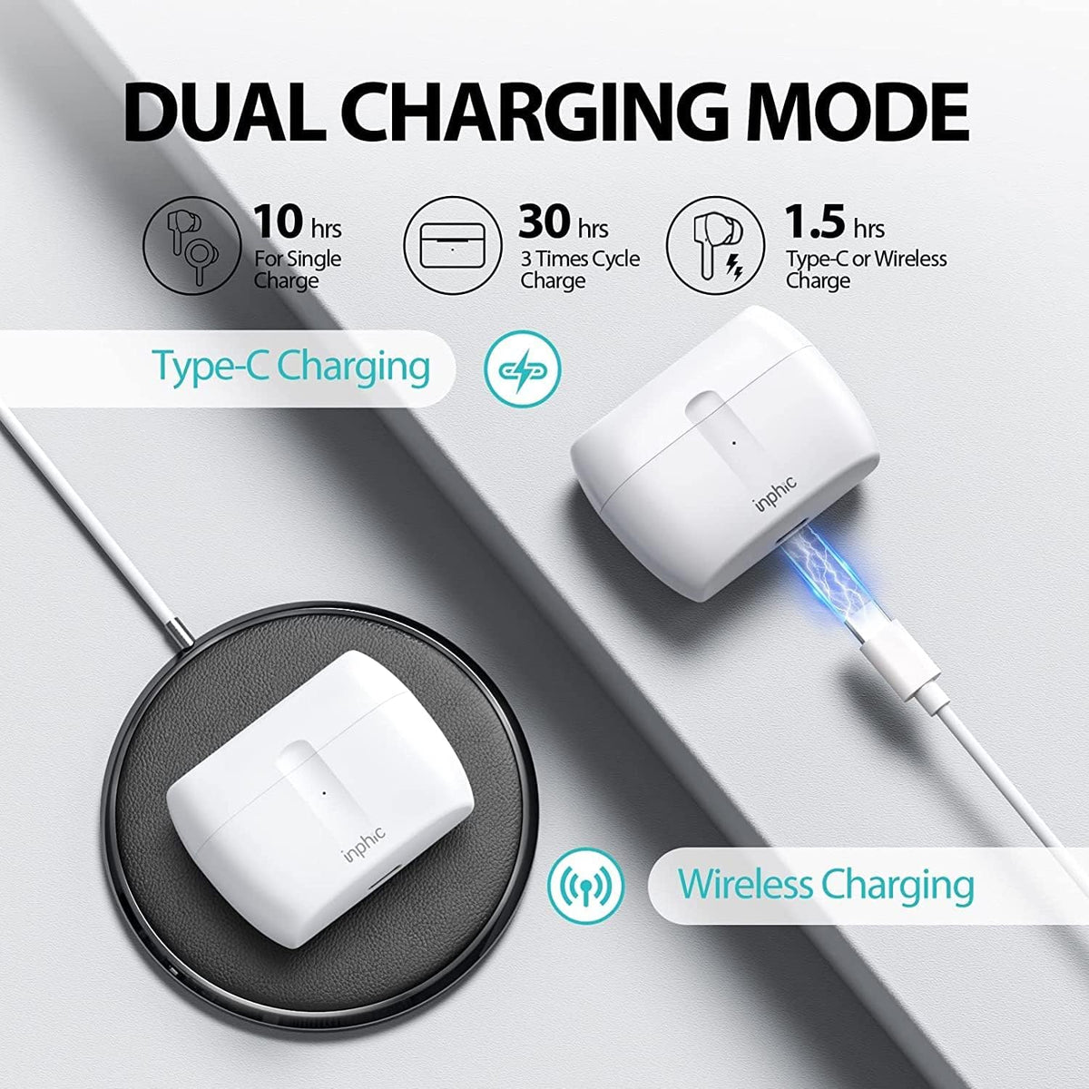 Wireless Bluetooth Earbuds Noise Cancelling IPX7 Waterproof with Microphone White Pack of 2 H618