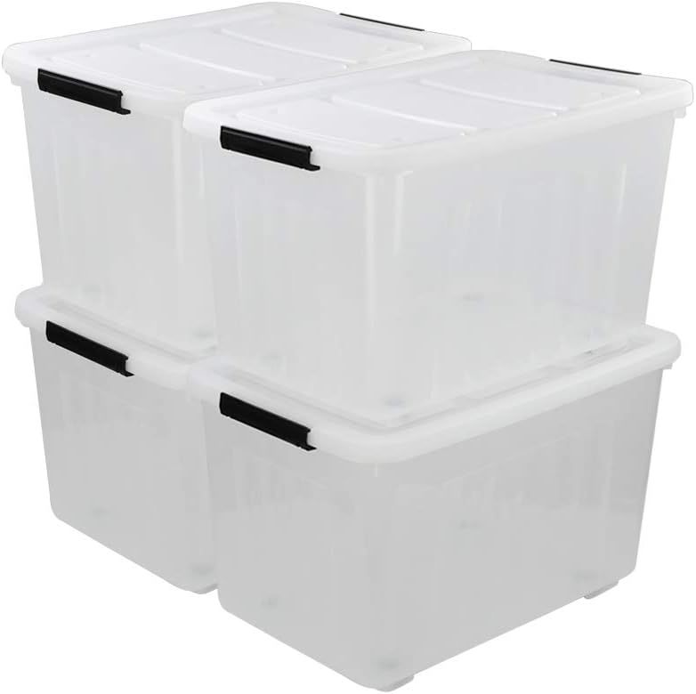 Clear Plastic Storage Box with Wheels, Set of 4 Q286