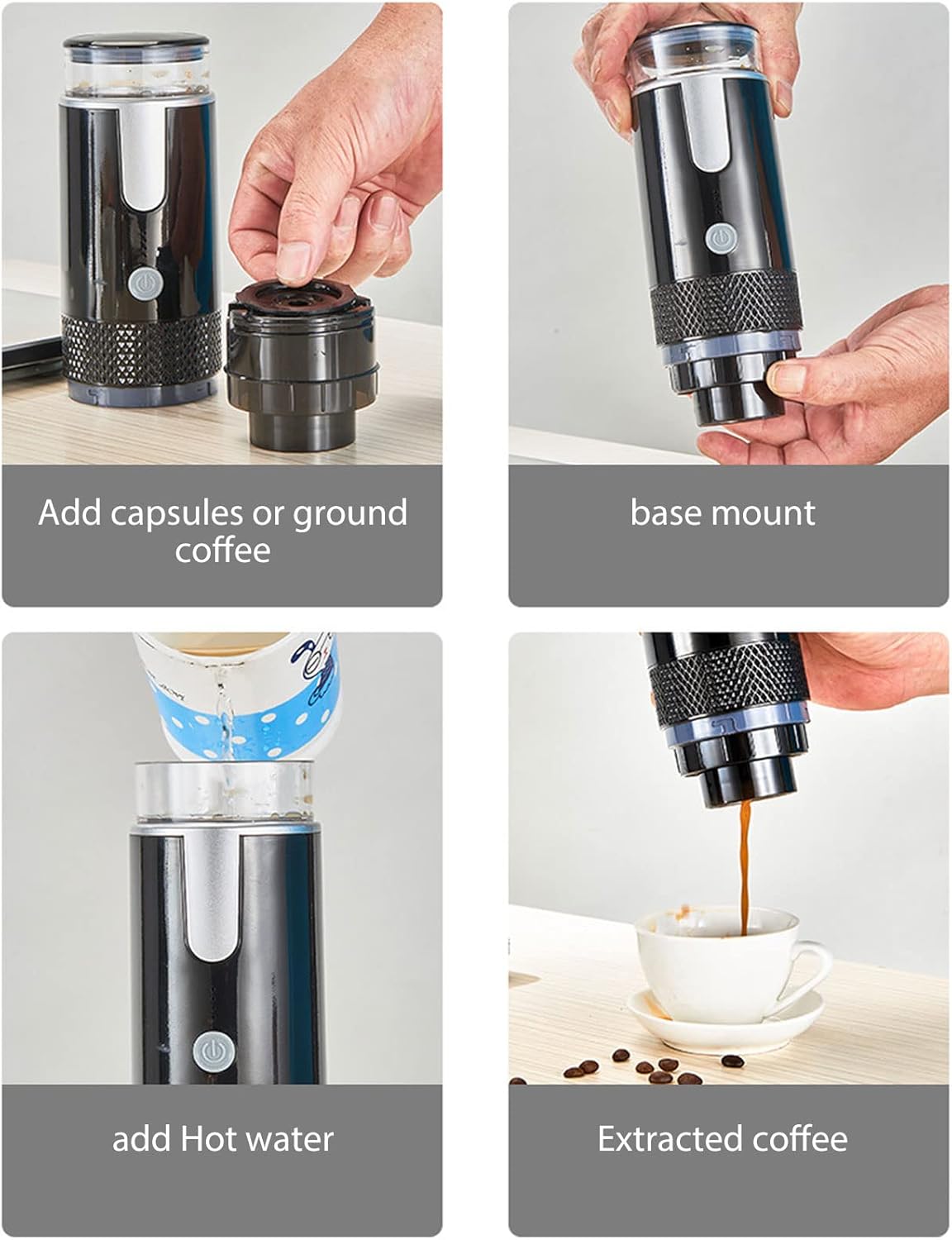 Portable Espresso Machine, Travel Coffee Maker Compatible with K Cup Capsules & Ground Coffee, 1200mah Battery, Handheld Single Serve Coffee Machine W847526