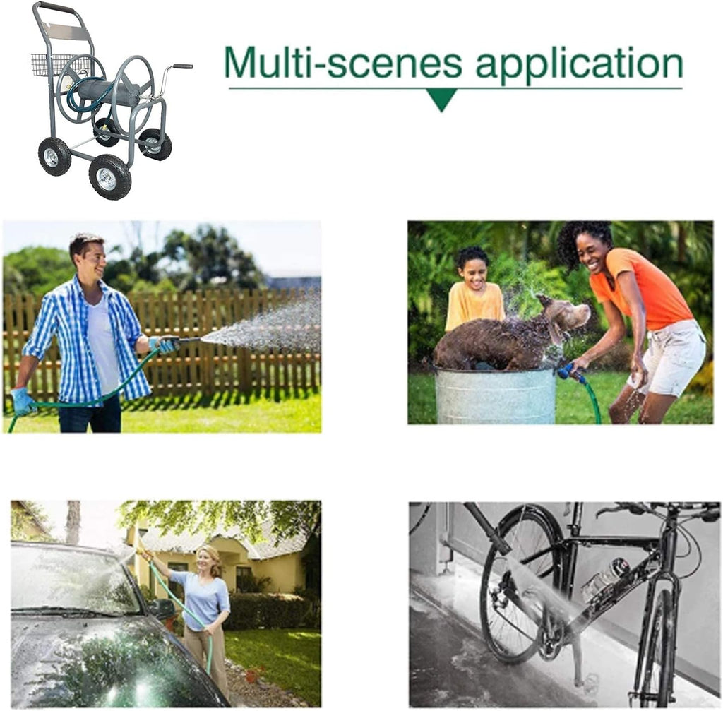 4 Wheels Portable Garden Hose Reel Cart with Storage Basket S146900