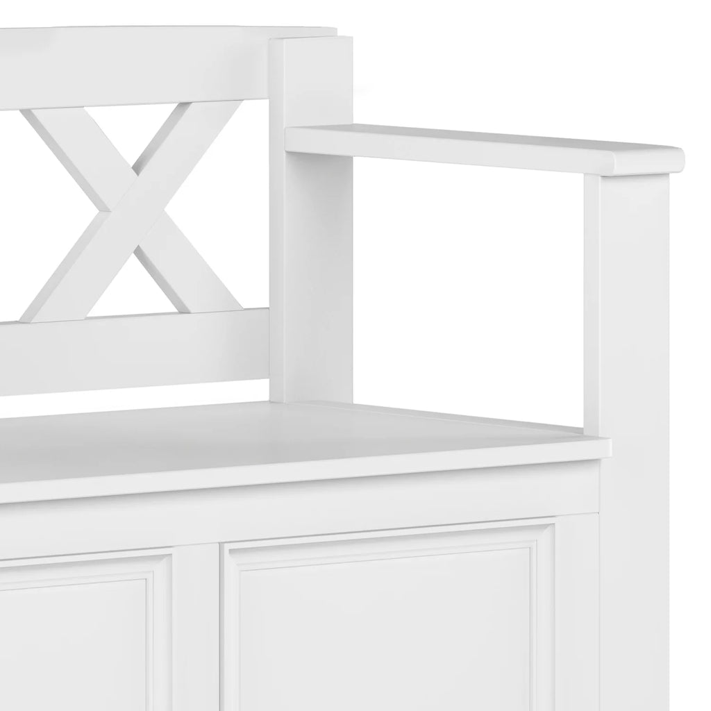 White Solid Wood 36 Inch Storage Bench N365586