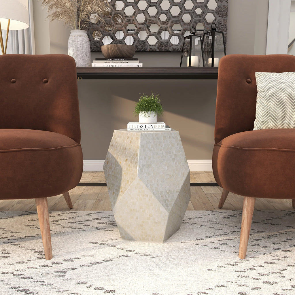 Cream Mother of Pearl Handmade Accent Table S2811