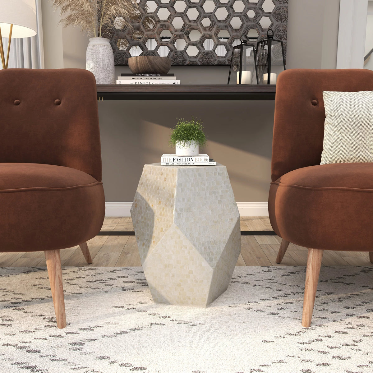 Cream Mother of Pearl Handmade Accent Table S2811