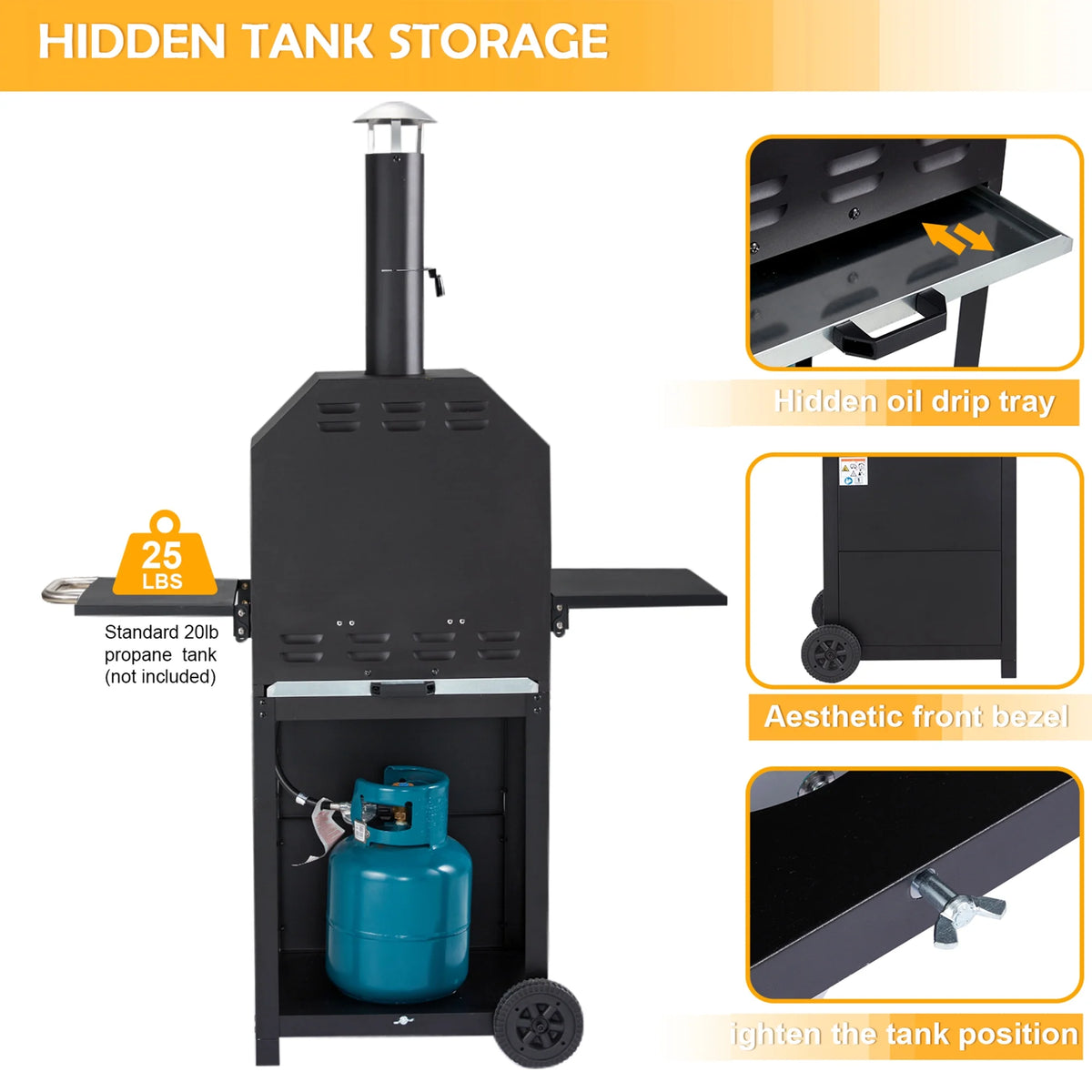 12 Propane Gas Pizza Oven with 2 Foldable Shelves and Wheels M2541