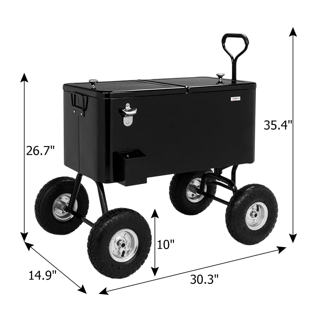 80 Quart Rolling Cooler Ice Chest with Long Handle and 10 Wheels Q50489