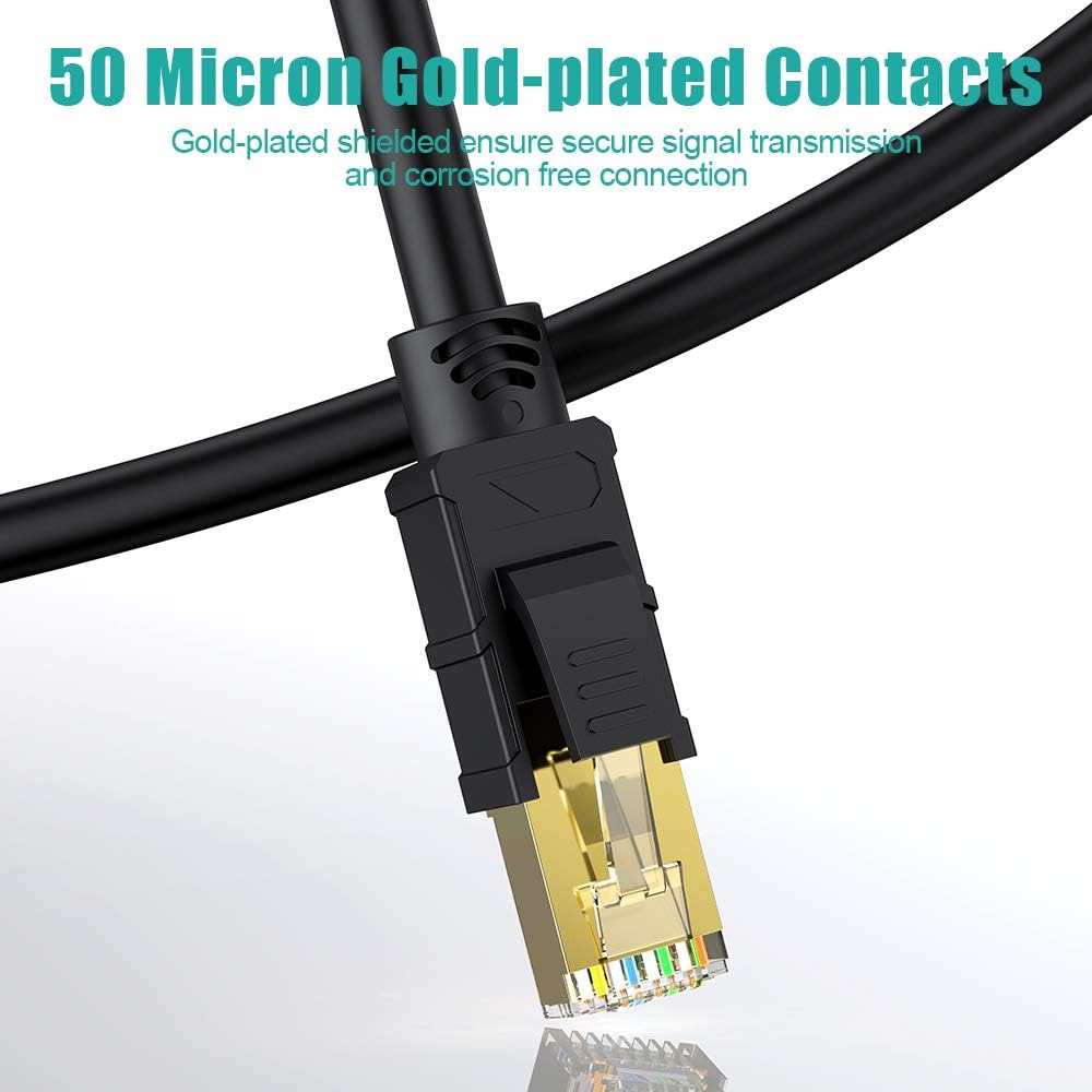 CAT8 Shielded Ethernet Cable 65ft 26AWG 40Gbps 2000MHz Gold Plated RJ45 Connector Pack of 2 M857