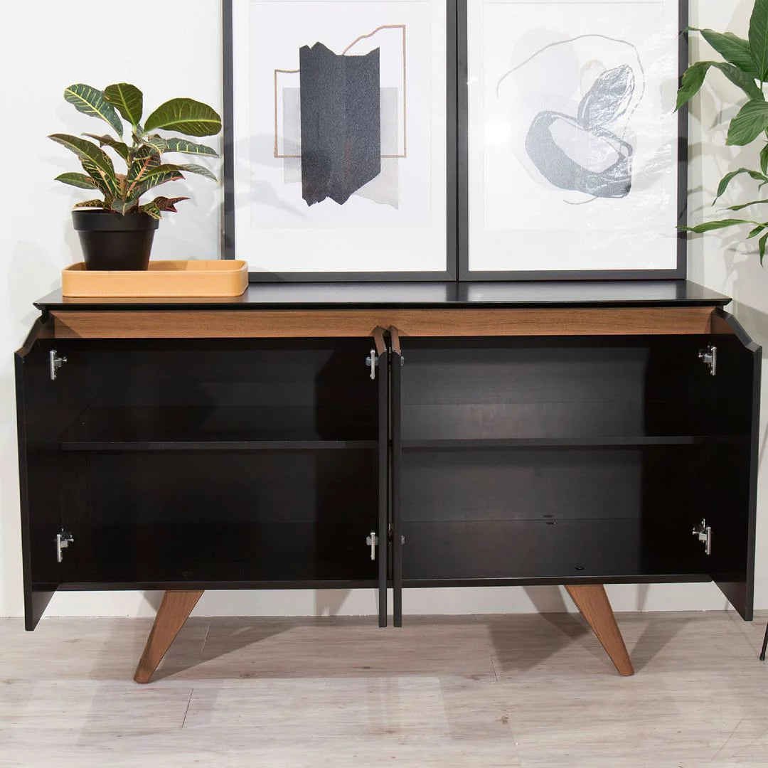 Black 4 Shelves Engineered Wood Sideboard H925