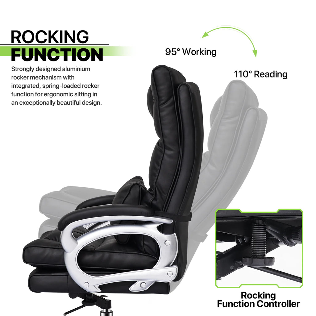 Black Leather Rolling Executive Office Chair with Detachable Lumbar Support H86988