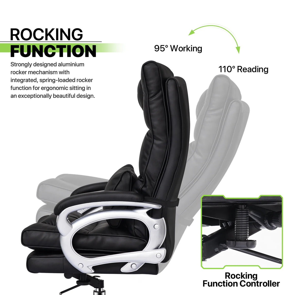 Black Leather Rolling Executive Office Chair with Detachable Lumbar Support H86988