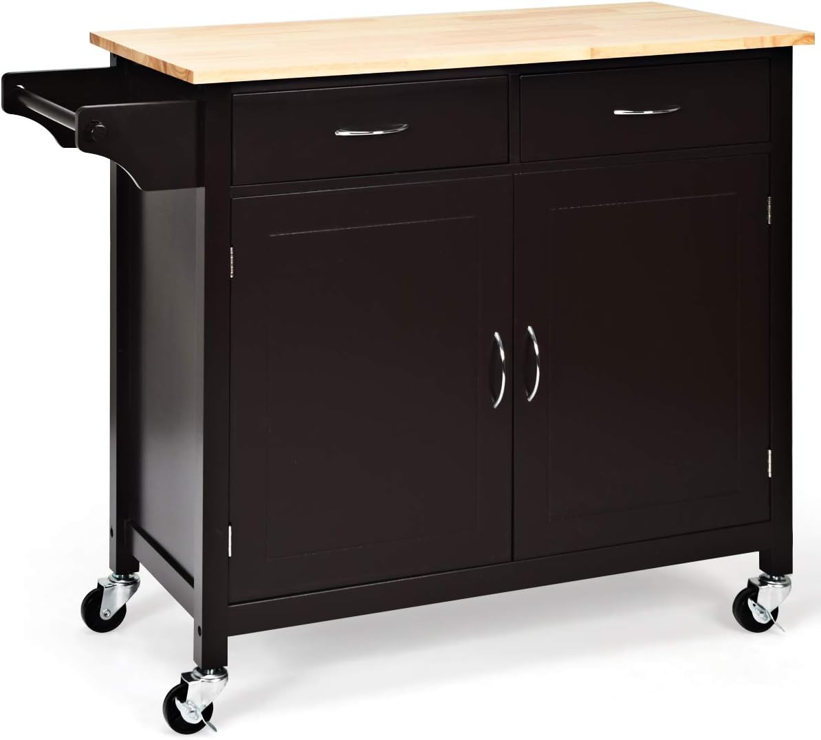 White Rolling Kitchen Island Cart with Rubber Wood Top J792