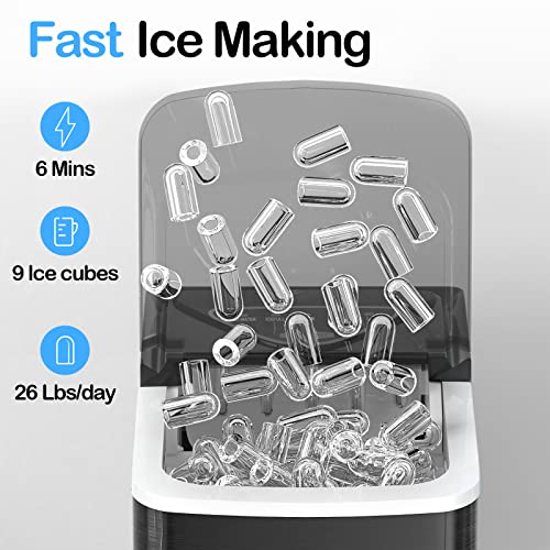 Black Countertop Ice Maker with Scoop and Basket T7994
