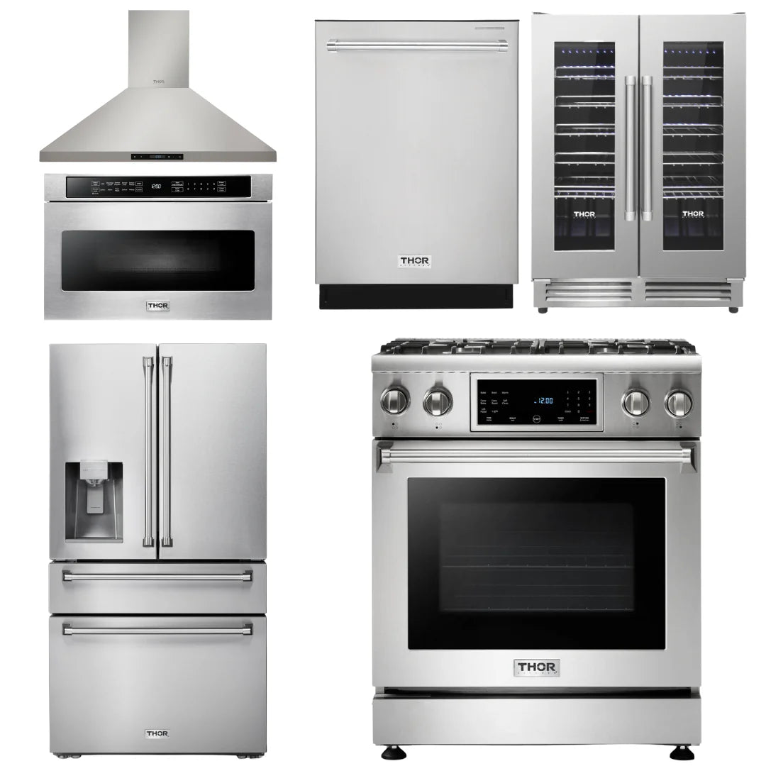 30 Gas Range, Range Hood, Microwave, Refrigerator, Dishwasher, Wine Cooler S9374