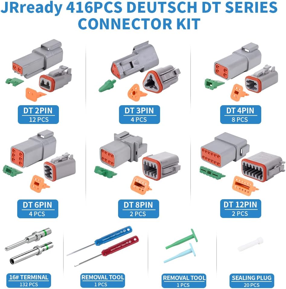 416PCS Waterproof Deutsch Connector Kit with Solid Contacts T6809