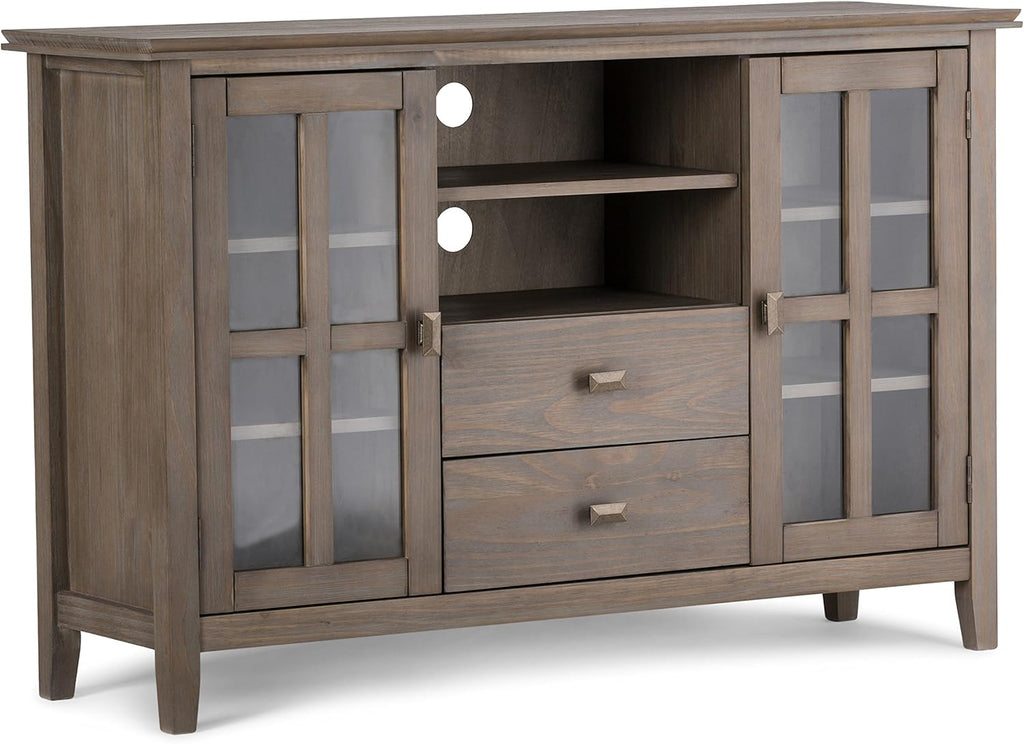 Black Solid Wood TV Media Stand with Storage Shelves and Cabinets A286