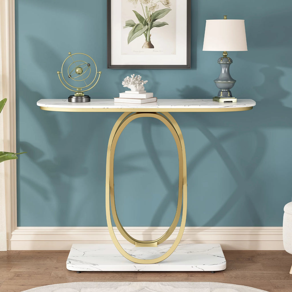White & Gold Faux Marble Console Table Y210