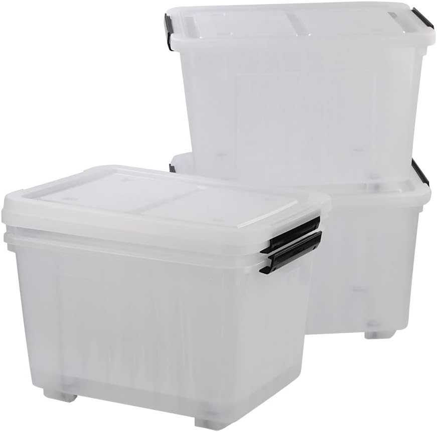 Clear Plastic Storage Box with Wheels, Set of 4 Q286