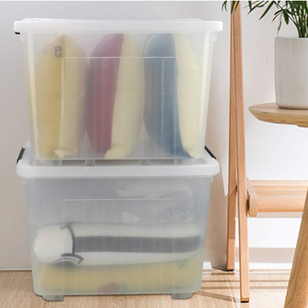 Clear Plastic Storage Box with Wheels, Set of 4 Q286