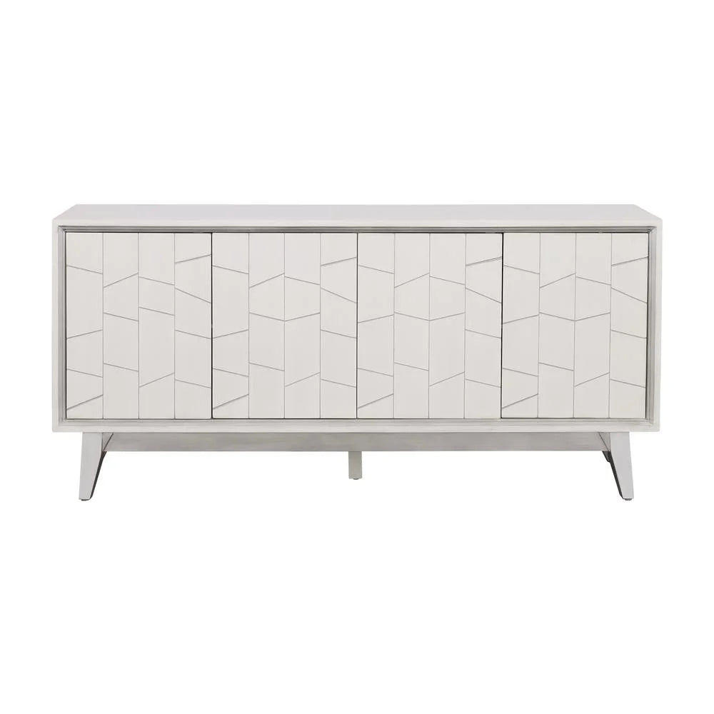 4-Door Wood Credenza in White and Silver W150202
