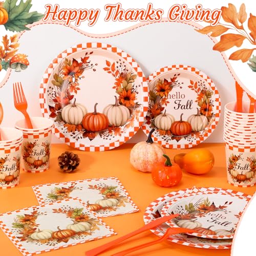 350 Pcs Fall Paper Plates Napkins Cups Disposable Tableware Set T404