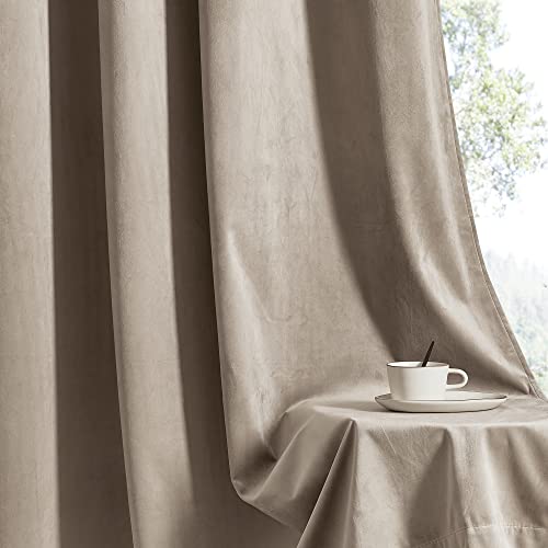 Grey Velvet Curtains 108 inch, 2 Pcs B40632