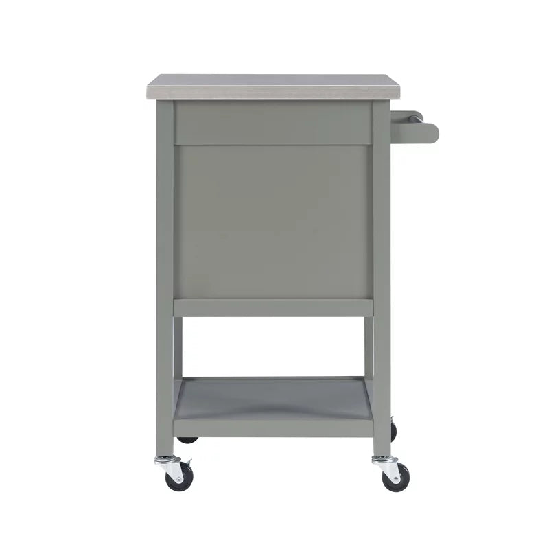 Gray Wood Stainless Steel-Top Kitchen Cart M266