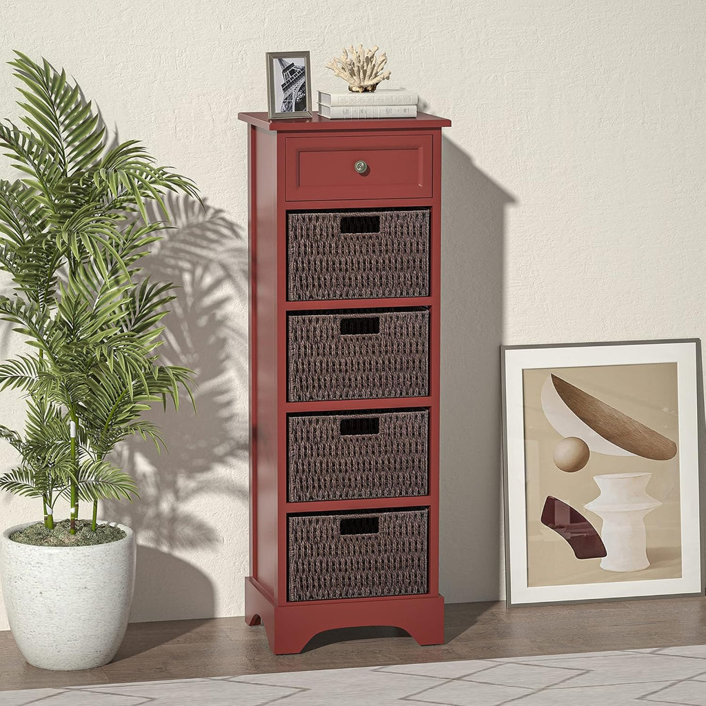 Red Farmhouse Accent Cabinet Console Table with 1 Drawer and 4 Removable Baskets P91703