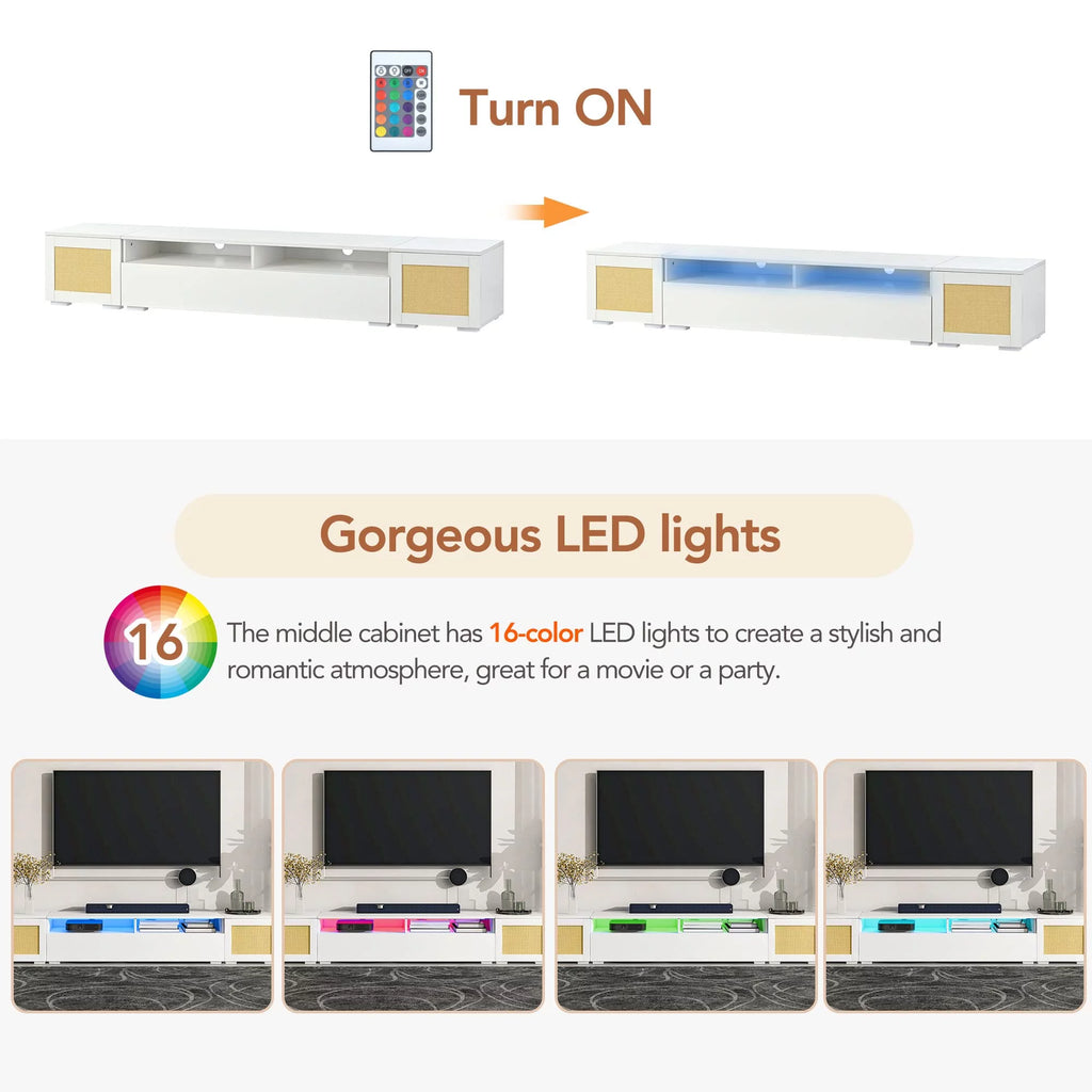 White 90 Inch TV Stand with LED Lights Y58172