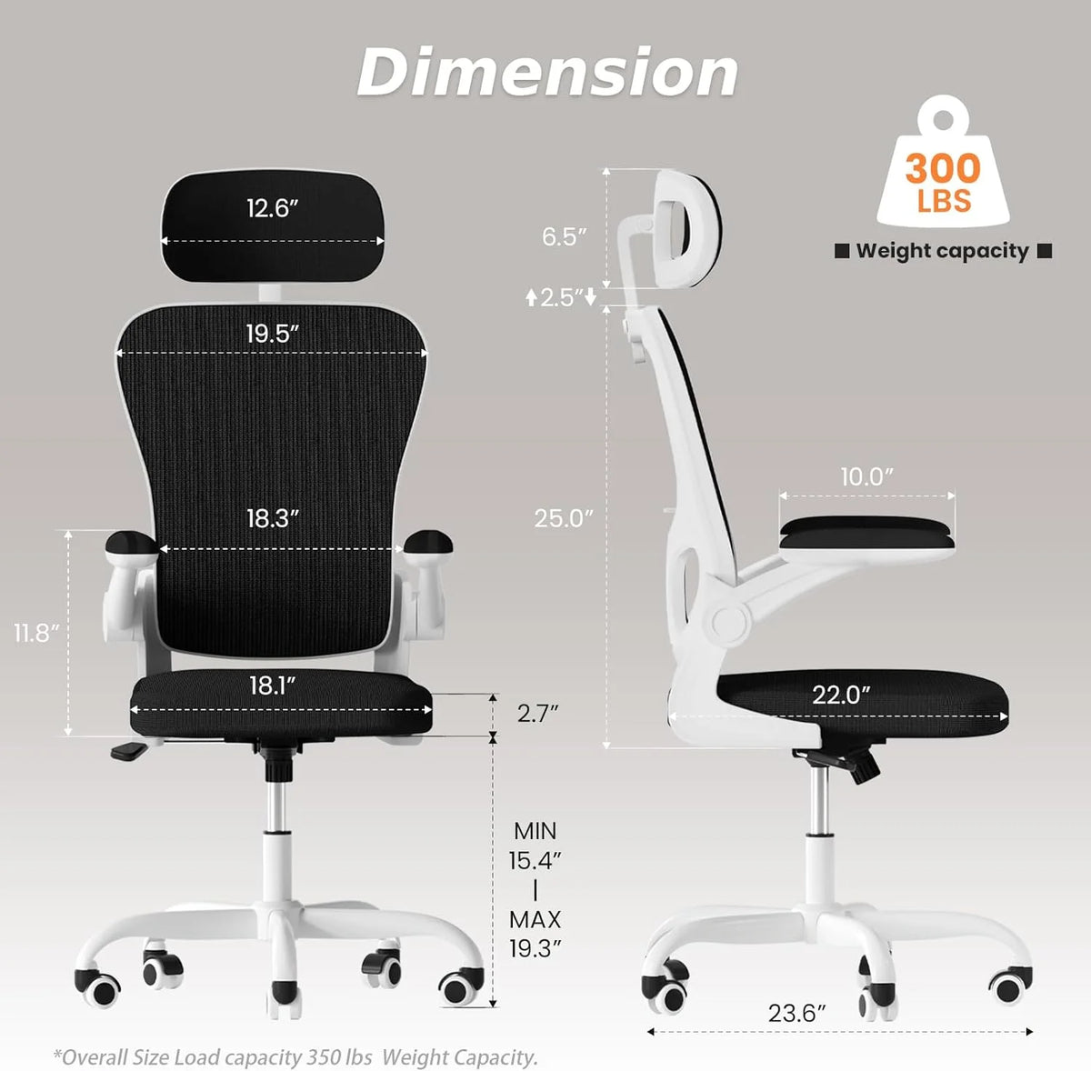 White Ergonomic Mesh Office Chair with Lumbar Support and Headrest W126809