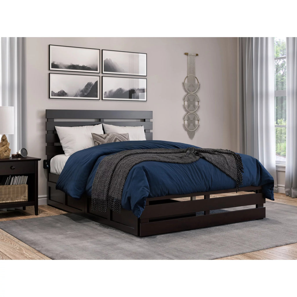 Espresso Wood Full Bed with Footboard and 2 Drawers S45703
